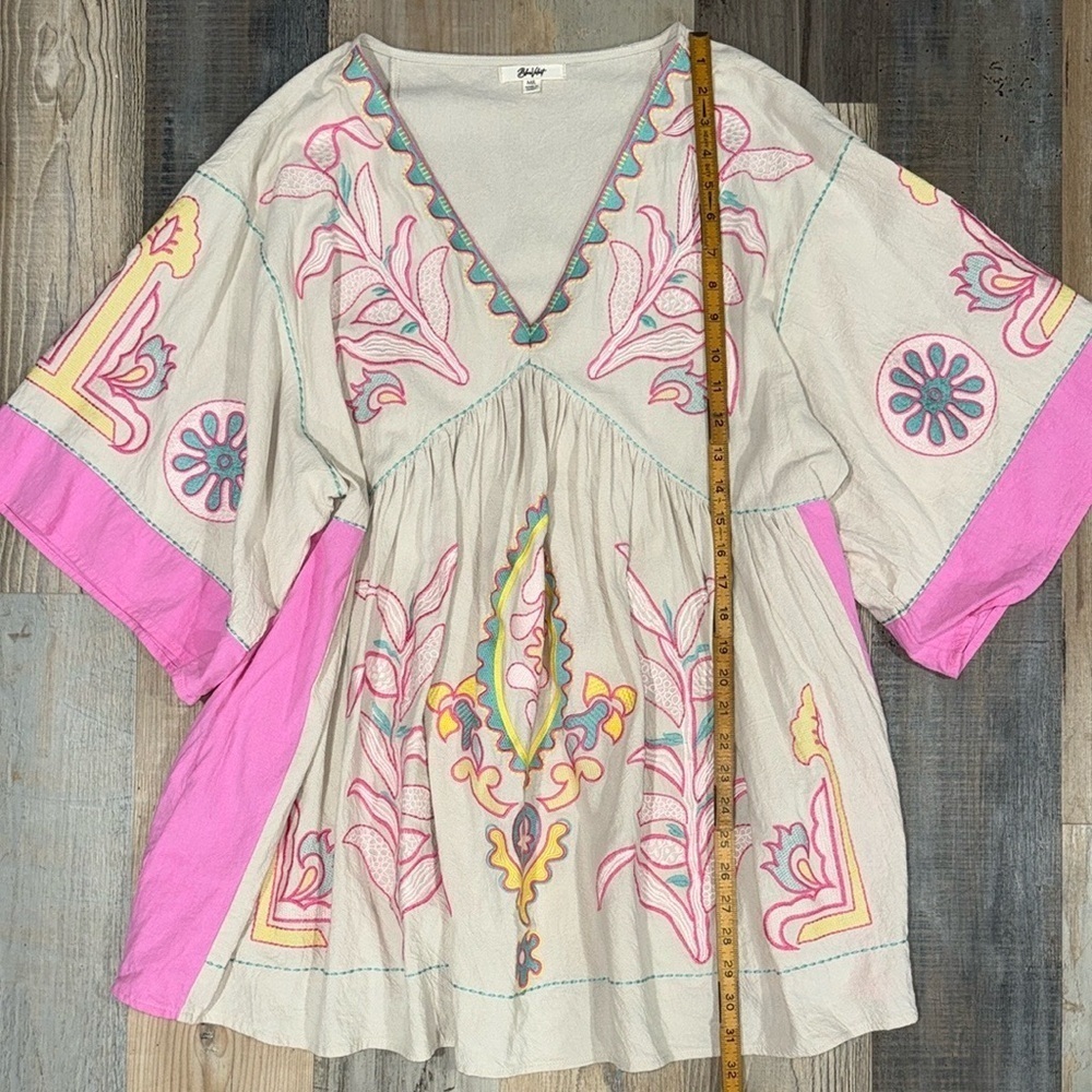 Blue velvet embroidered boho Tunic - Picture 2 of 7